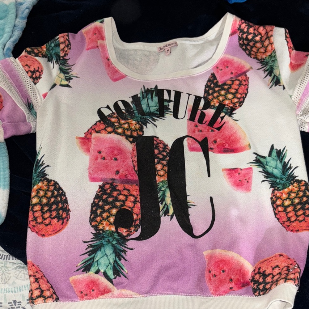 Juicy Couture Pink and White Tropical Print Top